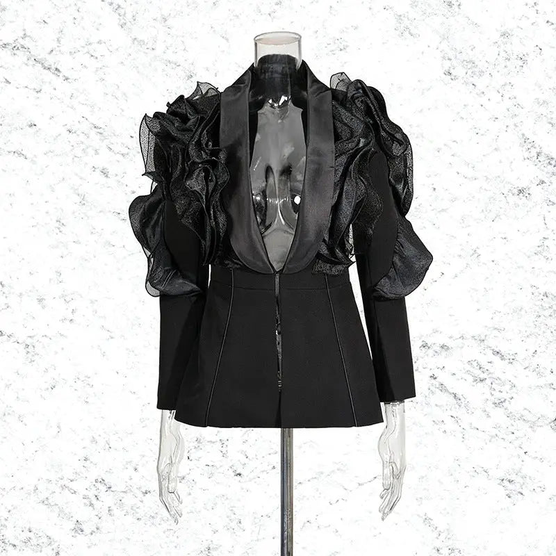 ashley Ruffle embellished Blazer in black Avalabel