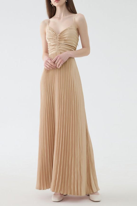 Deborah Pleated Slip Maxi Dress in Apricot Avalabel