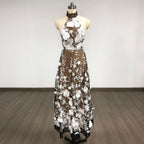 alyssa black Halter Floral Embroidered Midi Dress Avalabel