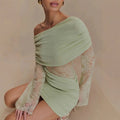 Matcha lace strapless spliced knitted mini dress Avalabel