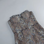 Shnovia Blue Strapless Embroidered Lace Maxi Dress with Gloves Avalabel