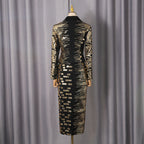 high-waisted skirt Gold sequin print blazer suit in black Avalabel