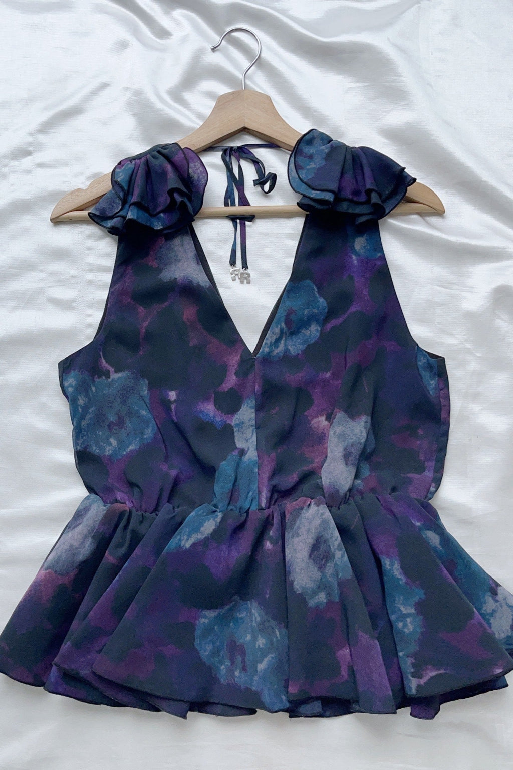Floral Print Chiffon Ruffle Top Avalabel