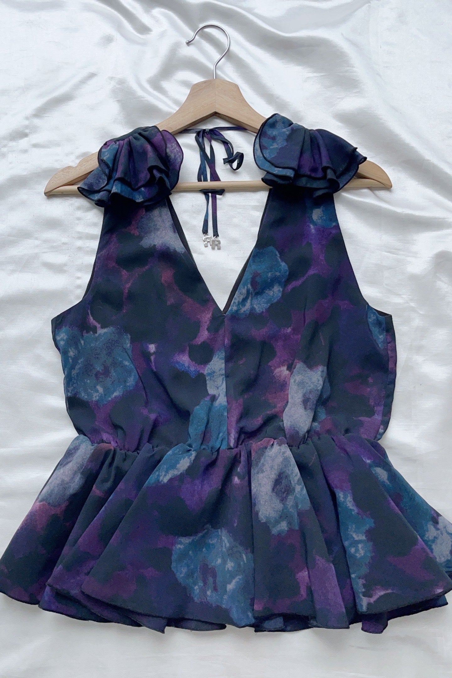 Floral Print Chiffon Ruffle Top Avalabel