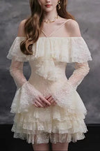 Elisha Off Shoulder Lace Ruffle Mini Dress Avalabel