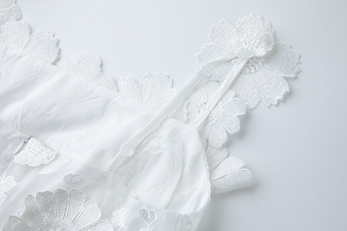 Georgia 3d Floral Lace Mini Dress in White Avalabel