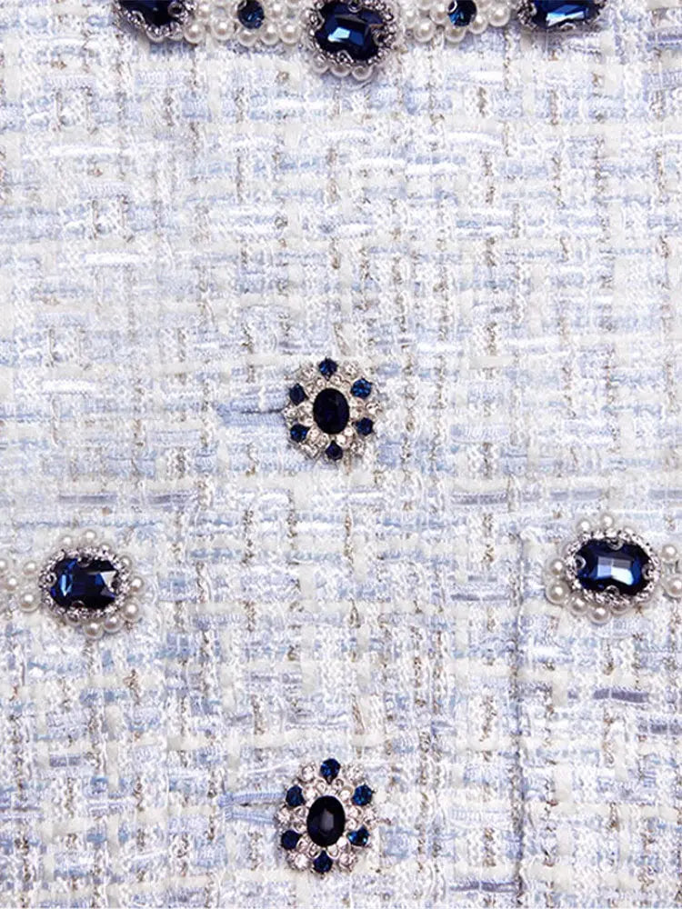 zenobia pale blue beaded Embellished Tweed Jacket Avalabel