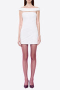 Lola White Off-Shoulder Asymmetrical-Draped Mini Dress Avalabel