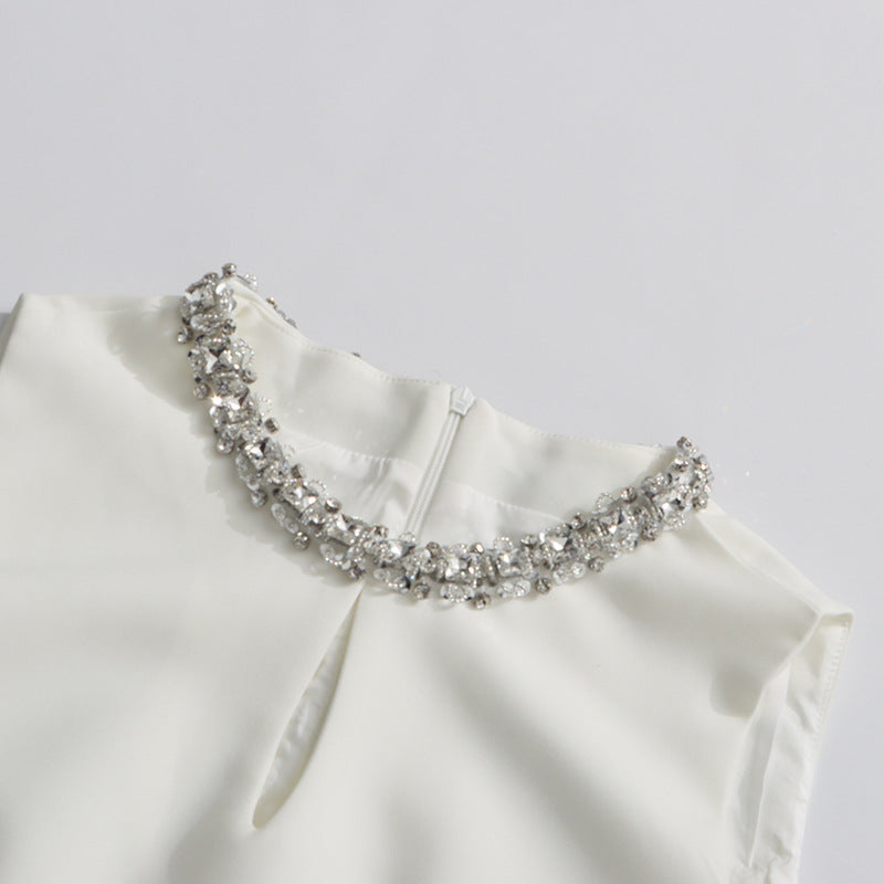 alyssa Round neck diamond sleeveless dress in white Avalabel