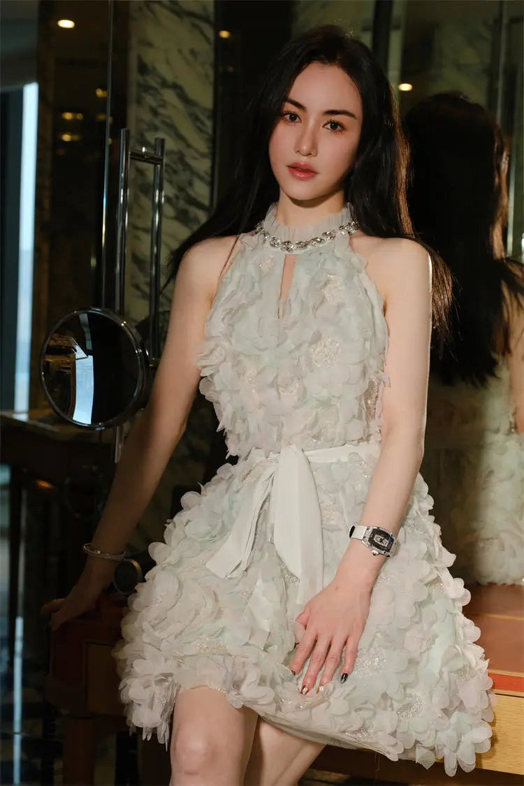 Pastel Green Ribbon Floral wedding guest bridal Dress Avalabel