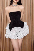 Doris 3D Flower Sequin Strapless Mini Dress in Black Avalabel