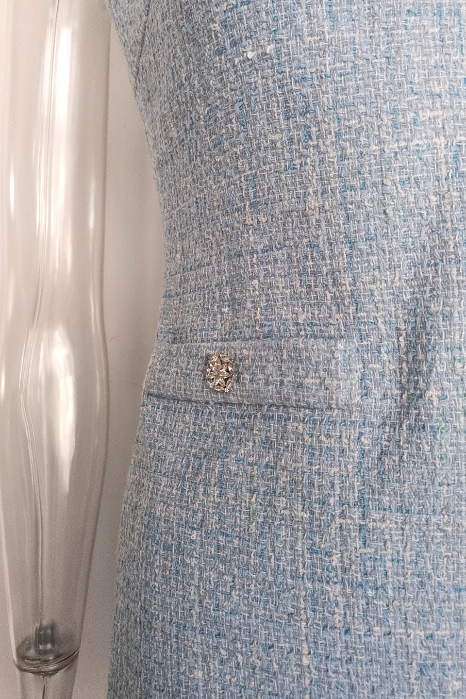 Halter Neck Tweed Vest Mini Dress in Blue Avalabel