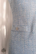 Halter Neck Tweed Vest Mini Dress in Blue Avalabel