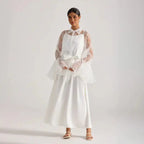 Tiffany White Lace Bell-Sleeve Ruffle Embroidered Top Maxi Skirt Set Avalabel