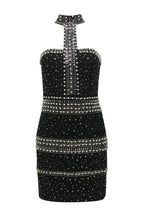 nelly pearl rhinestone halter mini dress in black Avalabel
