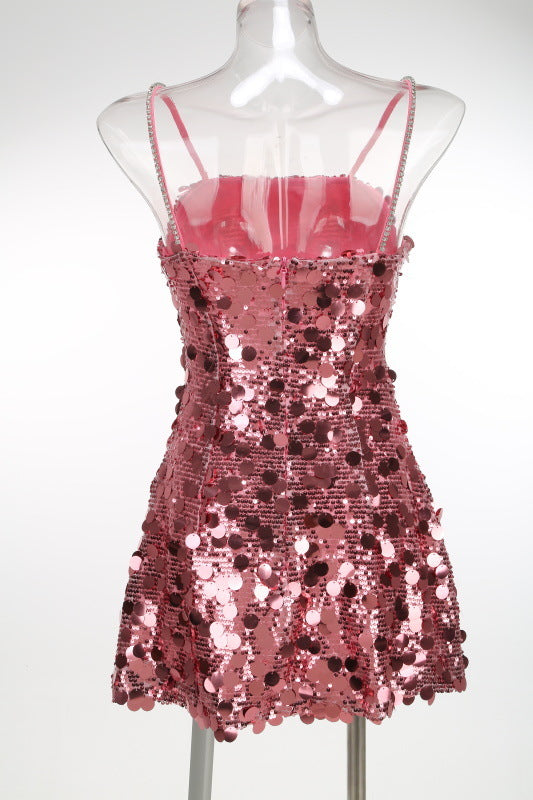 virginia Strappy Sequin Embellished Mini Dress in pink Avalabel