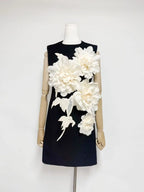 mandy 3d flower embellished Mini Dress in Black Avalabel