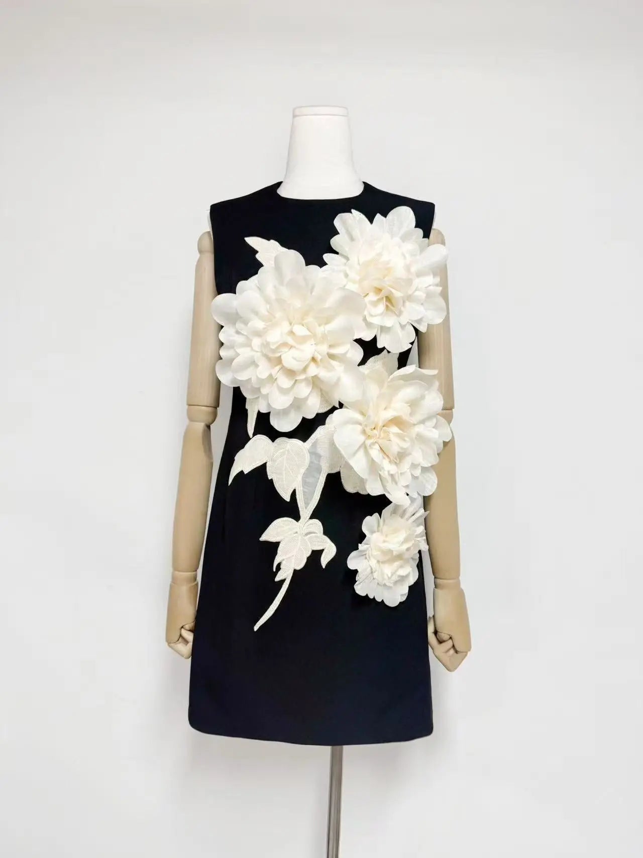 mandy 3d flower embellished Mini Dress in Black Avalabel