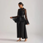 Tiffany Black Lace Bell-Sleeve Ruffle Embroidered top maxi skirt set Avalabel