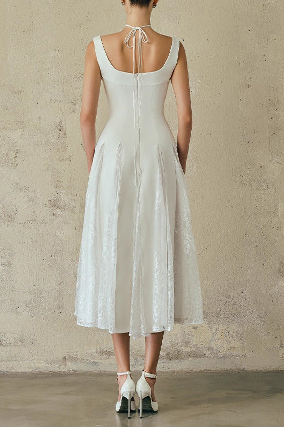 kitty square neck lace maxi dress in white Avalabel
