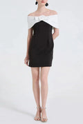 Sandra Off-Shoulder 3D Flower Mini Dress in Black Avalabel