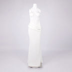 priscilla Strapless Veiled Corset Maxi Dress in white Avalabel