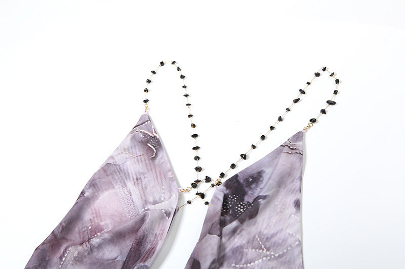 ashley Backless Printed High Low maxi Dress in purple Avalabel