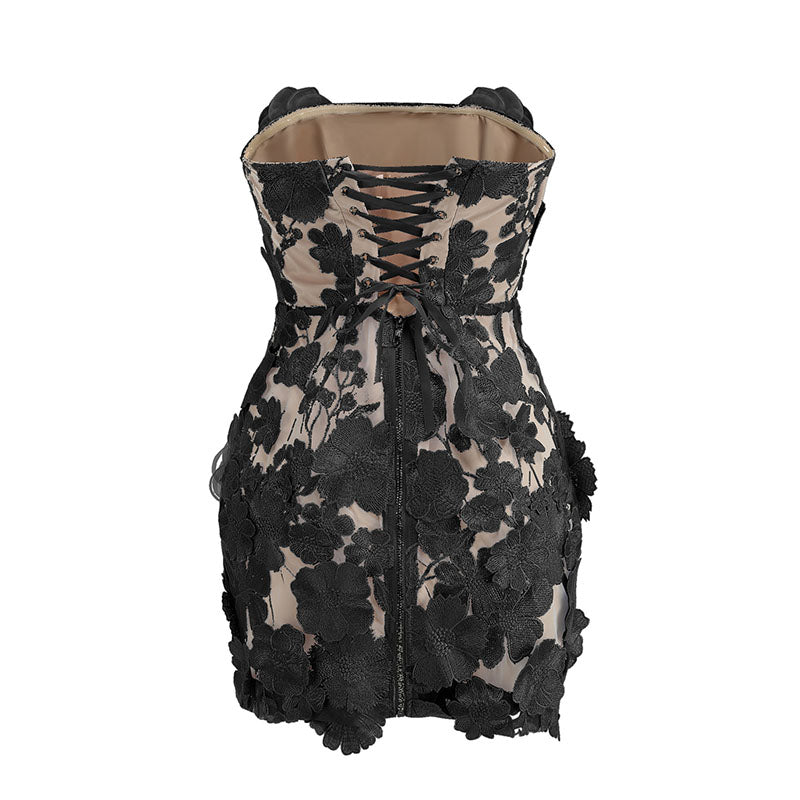 Jessica Floral Embroidery Mini Dress in Black Avalabel