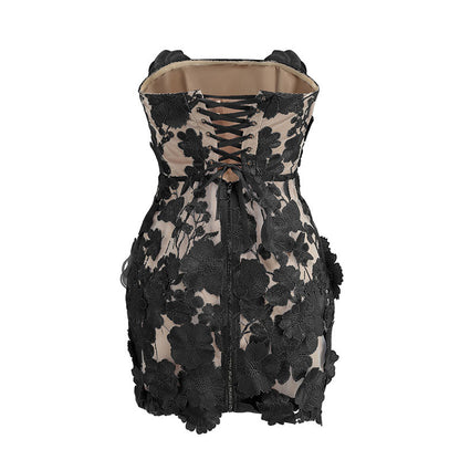 Jessica Floral Embroidery Mini Dress in Black