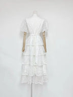 elvira appliqué Lace layer maxi dress in white Avalabel