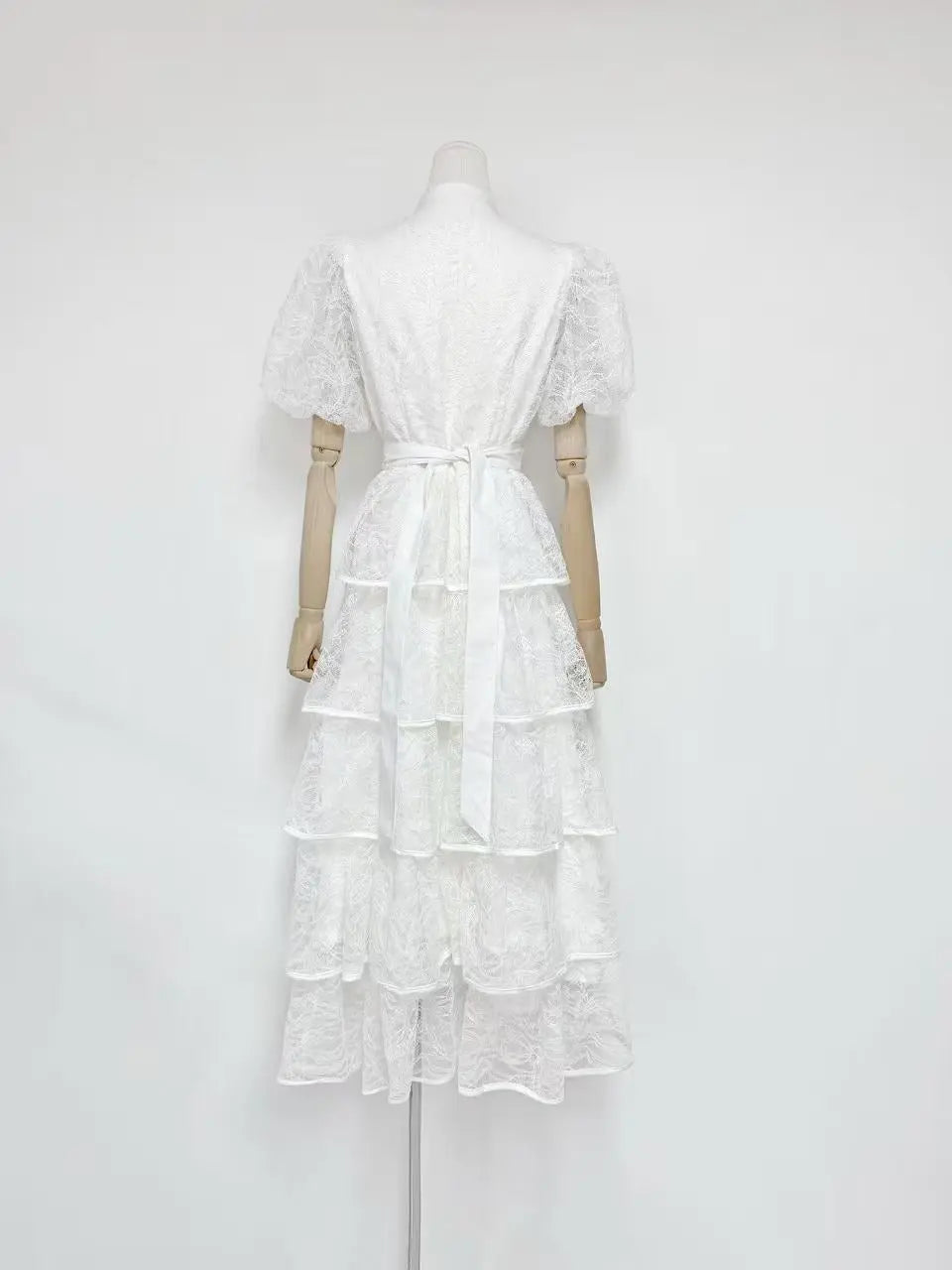 elvira appliqué Lace layer maxi dress in white Avalabel