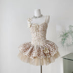 Eleanore Lace-Trim Floral-Decorated Slip Mini Dress in Apricot Avalabel
