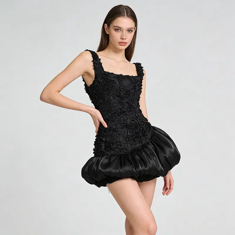 jocelyn flower embellished puffy mini dress in white Avalabel