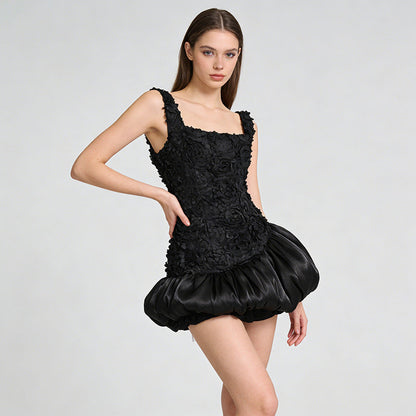 jocelyn flower embellished puffy mini dress in white