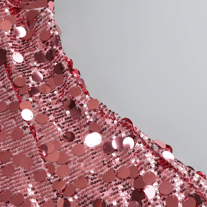 virginia Strappy Sequin Embellished Mini Dress in pink