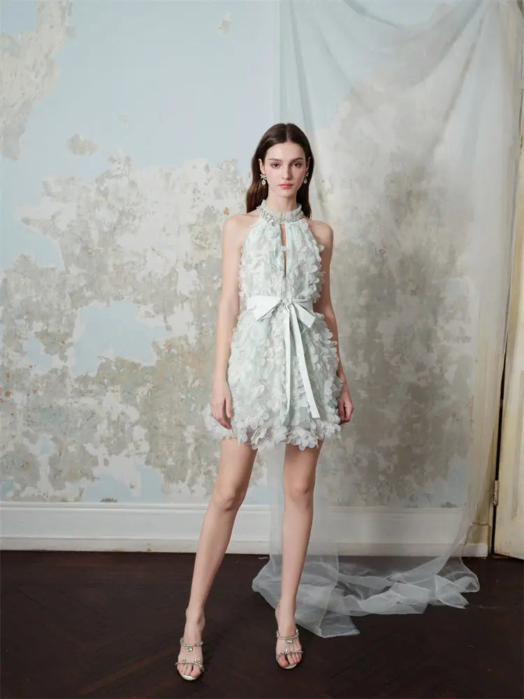 Pastel Green Ribbon Floral wedding guest bridal Dress Avalabel