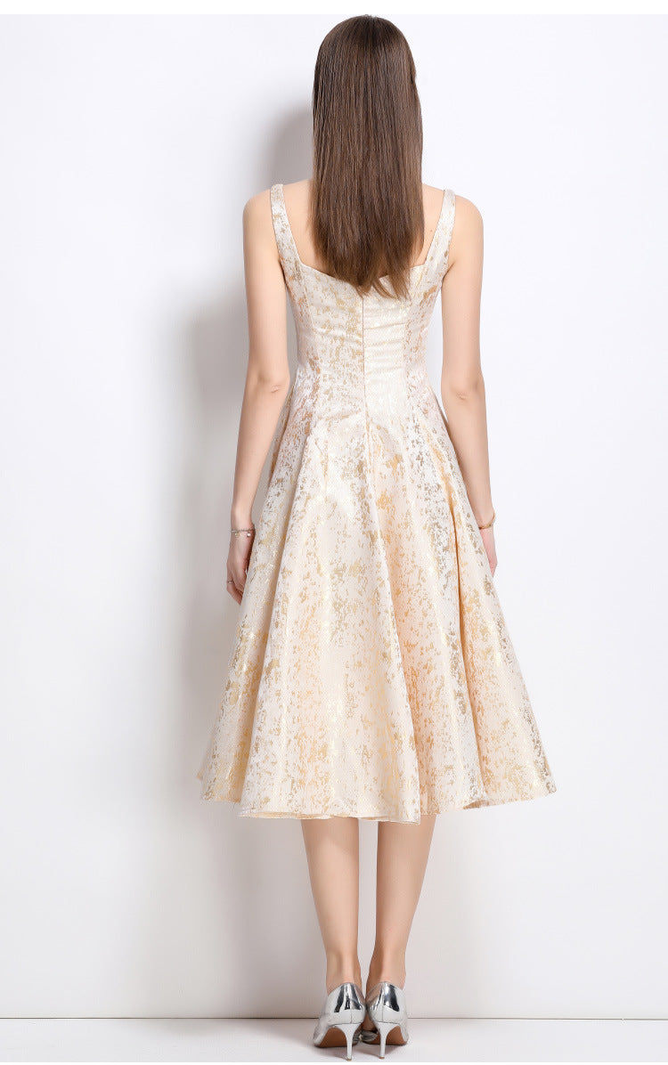 Vanessa A-line Jacquard Midi Dress - Apricot Avalabel