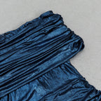 doris dark blue Contour Metallic Off Shoulder Ruched Maxi Dress Avalabel