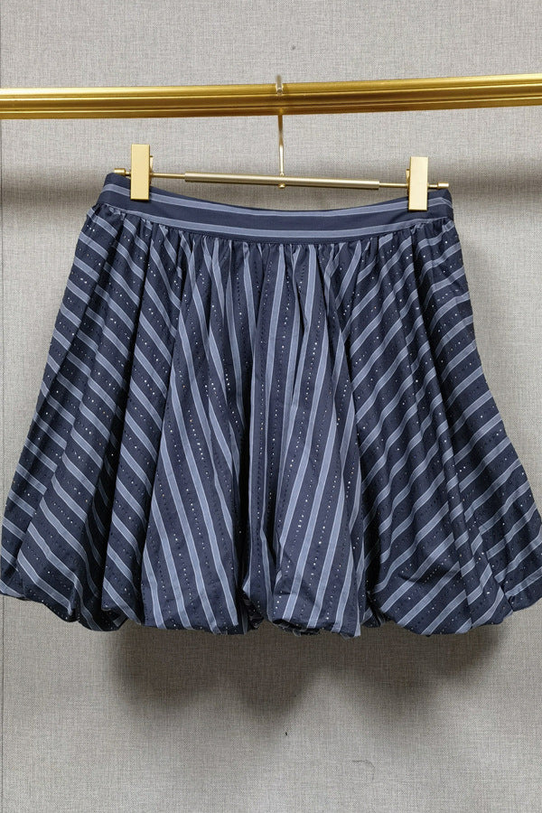 Striped Rhinestone Bubble Hem Skirt in Grey Avalabel