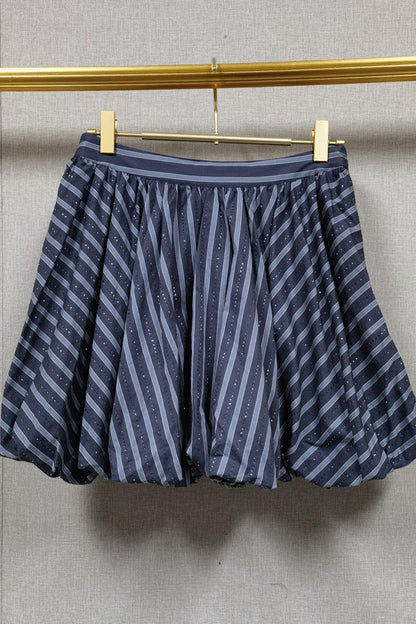 Striped Rhinestone Bubble Hem Skirt in Grey