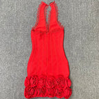 louise Halter Neck Flower Bandage Mini Dress in red Avalabel