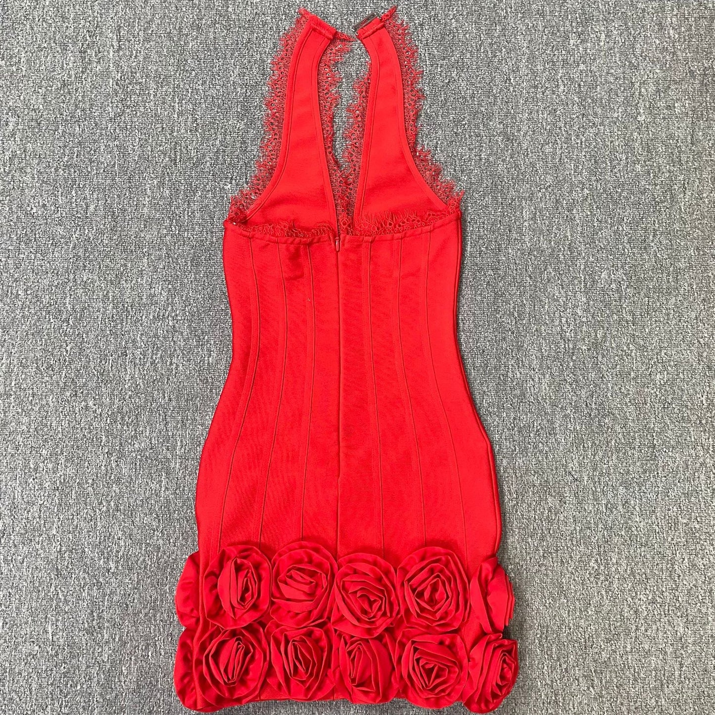 louise Halter Neck Flower Bandage Mini Dress in red