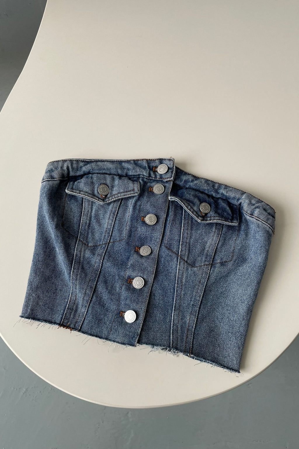 8-Button Denim Tube Top in Blue Avalabel