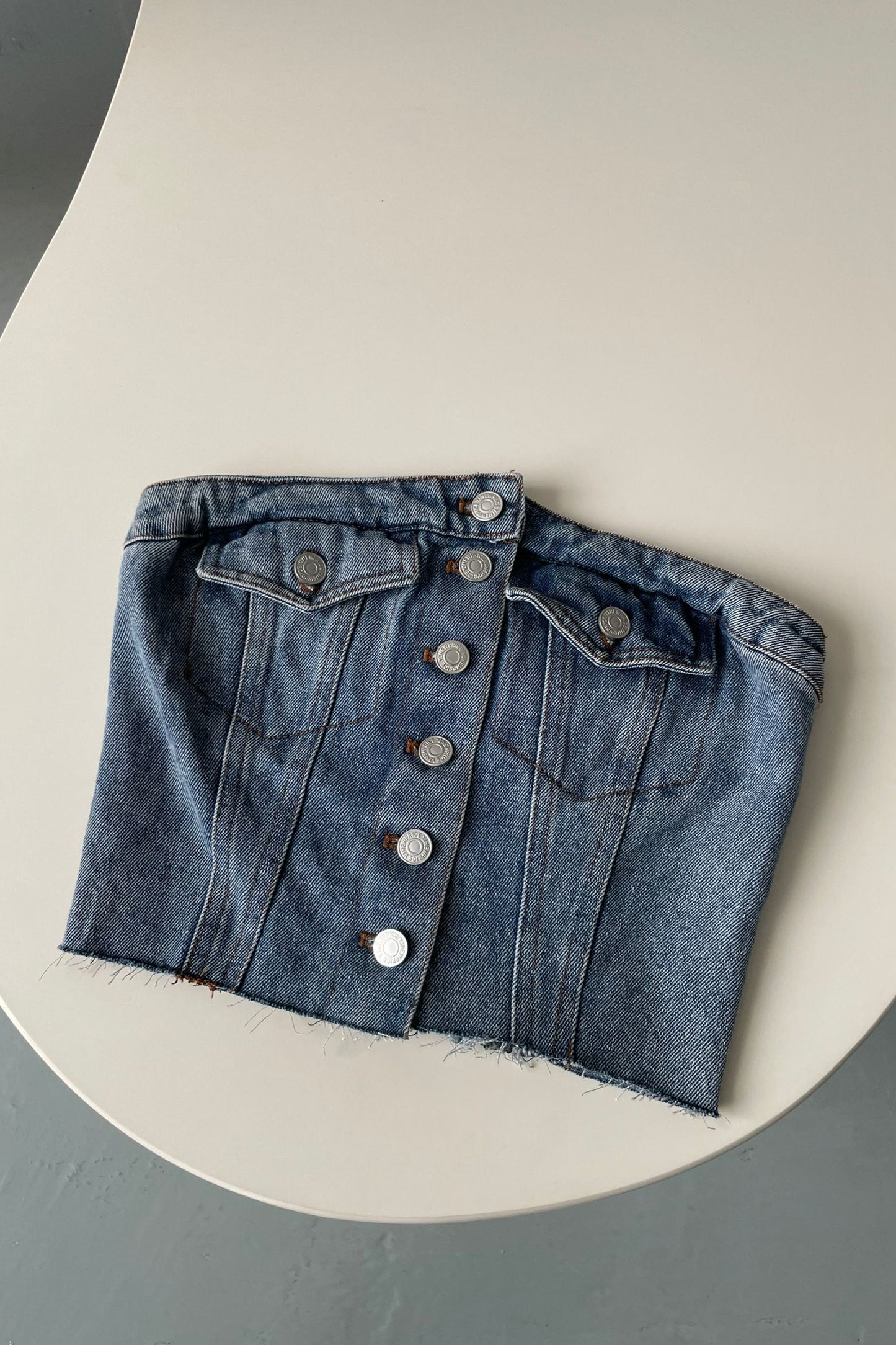 8-Button Denim Tube Top in Blue Avalabel