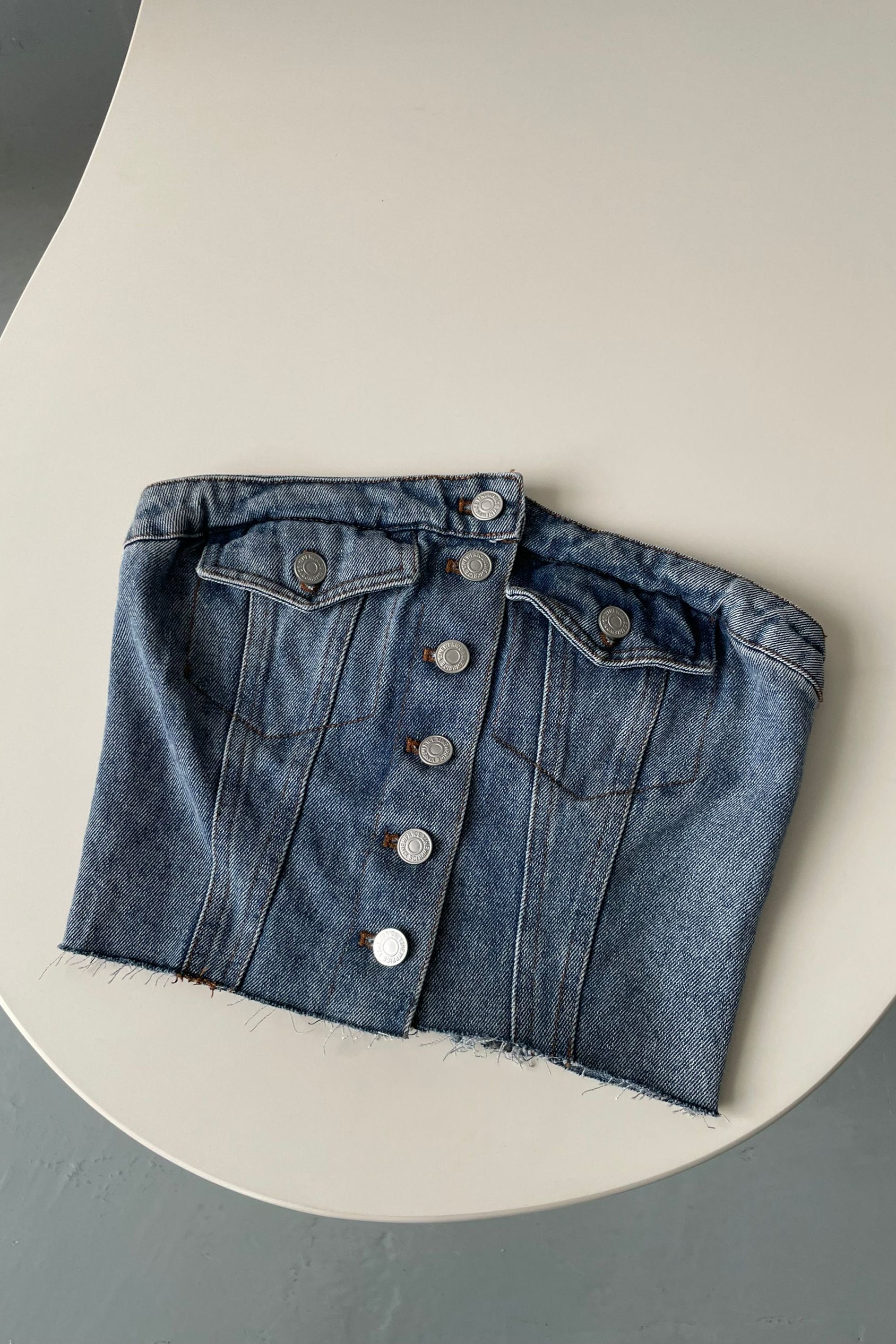 8-Button Denim Tube Top in Blue Avalabel