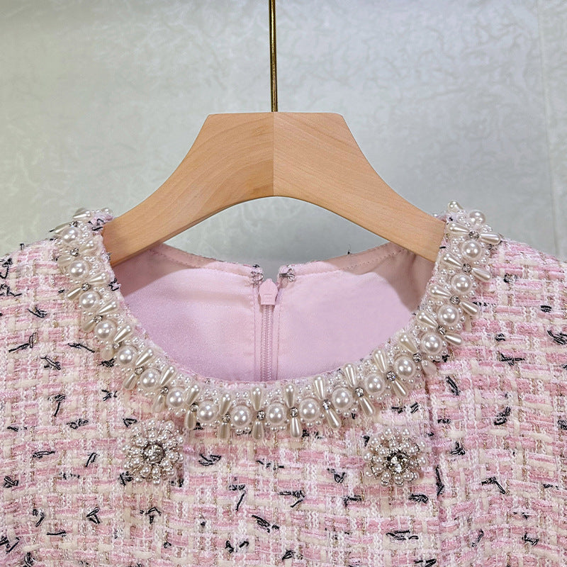 Embellished Bouclé Mini Dress in Pink Avalabel
