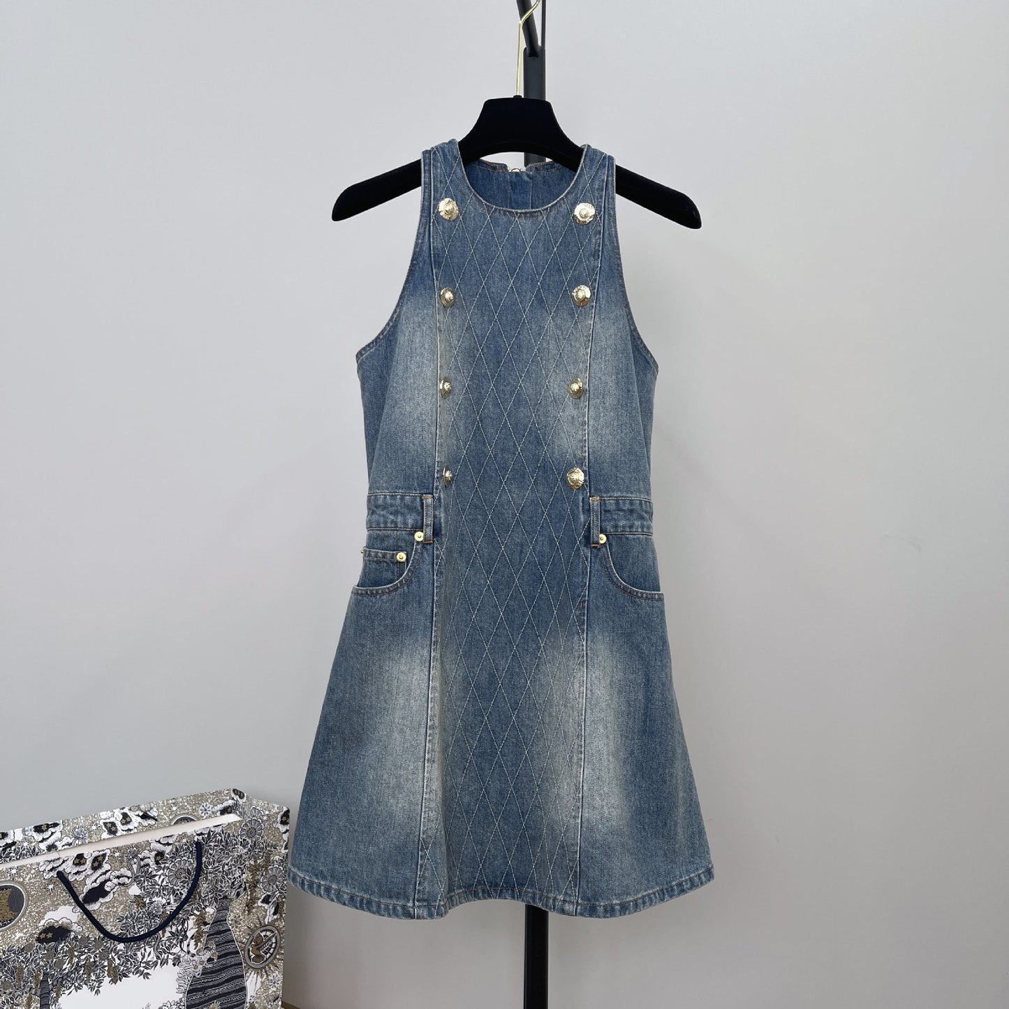 Denim Sleeveless Flared Mini Dress