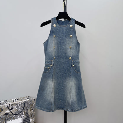 Denim Sleeveless Flared Mini Dress