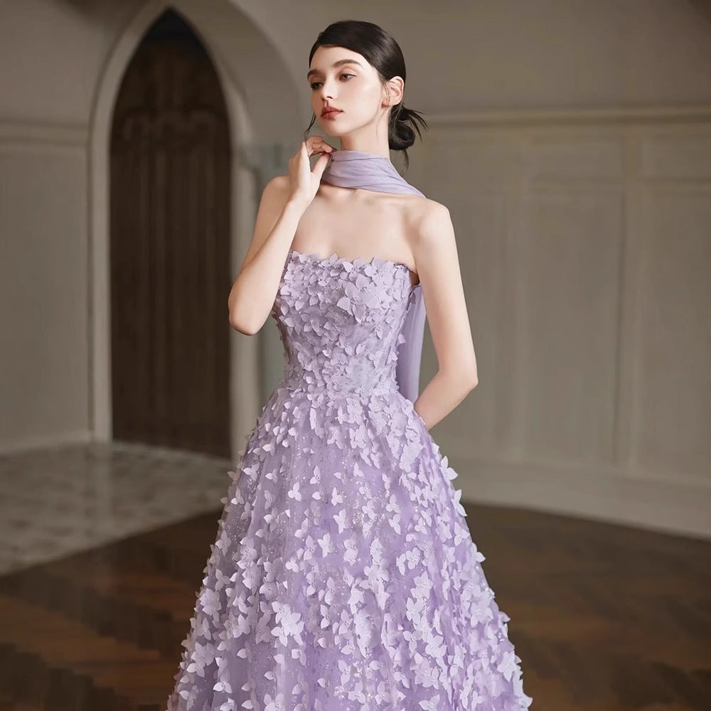 Arlene Floral Strapless Evening Gown - Purple Avalabel