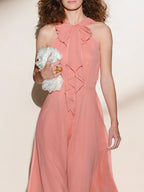 Pink Halter-Neck Midi Dress Avalabel